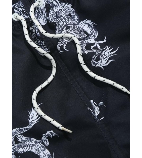 Chinese Style Dragon Print Vacation Beach Drawstring Shorts Chinese Style Dragon Print Vacation Beach Drawstring Shorts