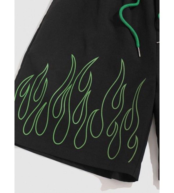 PASSION Fire Flame Drawstring Waist Casual Shorts