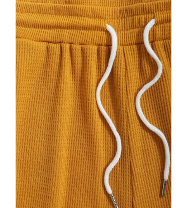 PARIS Embroidery Solid Color Drawstring Shorts