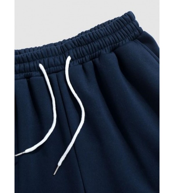 Letter OAKLAND Embroidery Fleece-lined Drawstring Blokecore Sweat Shorts