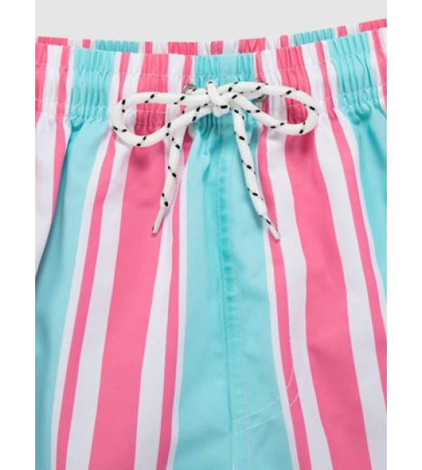 Striped Pocket Drawstring Beach Shorts
