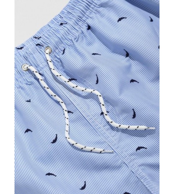 Marine Organism Printed Drawstring Beach Shorts