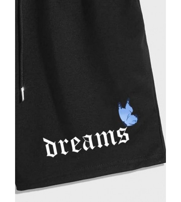 Drawstring Cotton Butterfly DREAMS Graphic Sweat Shorts Drawstring Cotton Butterfly DREAMS Graphic Sweat Shorts