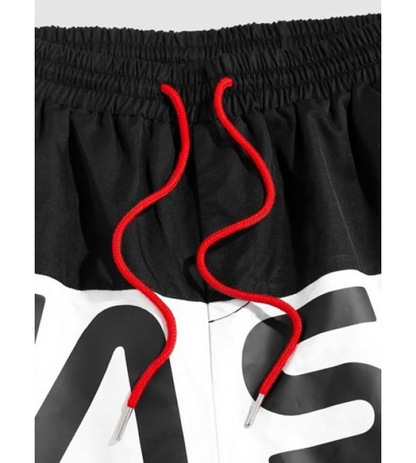 Streetwear Letter Print Colorblock Shorts