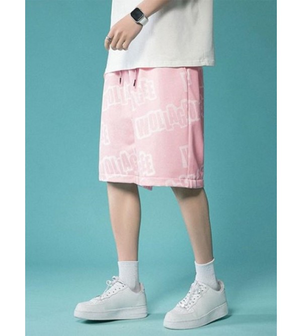 Contrast Letter Print Drawstring Shorts Contrast Letter Print Drawstring Shorts