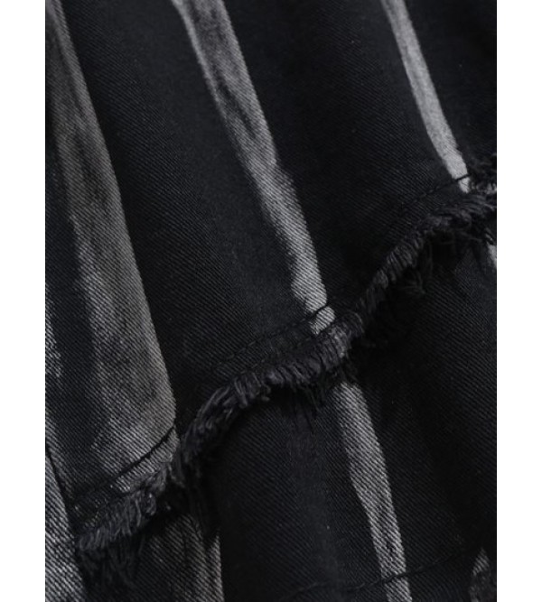 Striped Frayed Denim Shorts