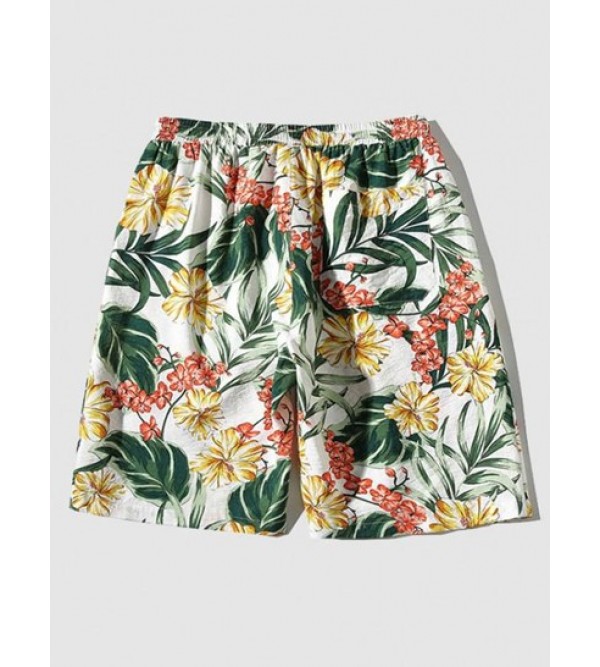 Floral Print Drawstring Casual Beach Shorts