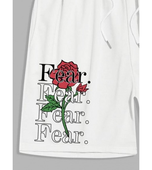 Flower And Letter Printed Drawstring Shorts