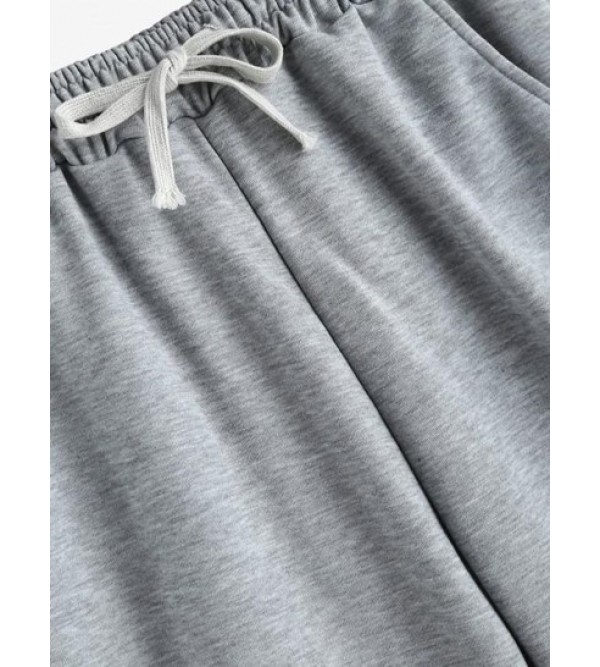 Solid Color Frayed Hem Drawstring Shorts