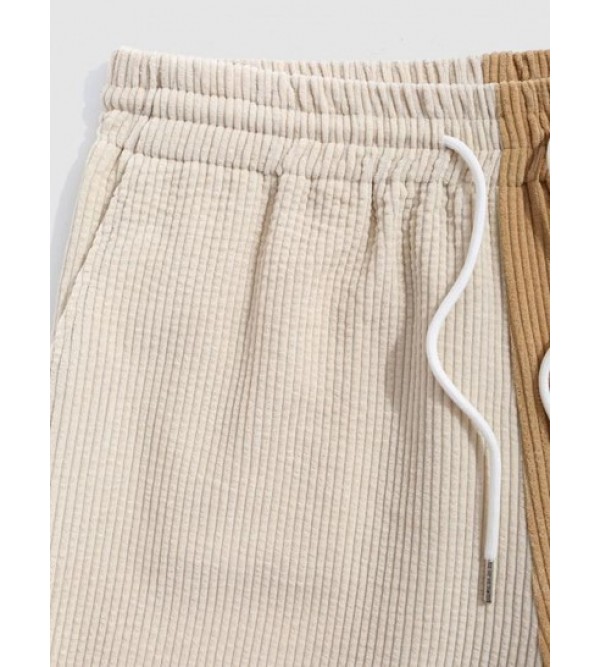 Two Tone Color Drawstring Corduroy Shorts