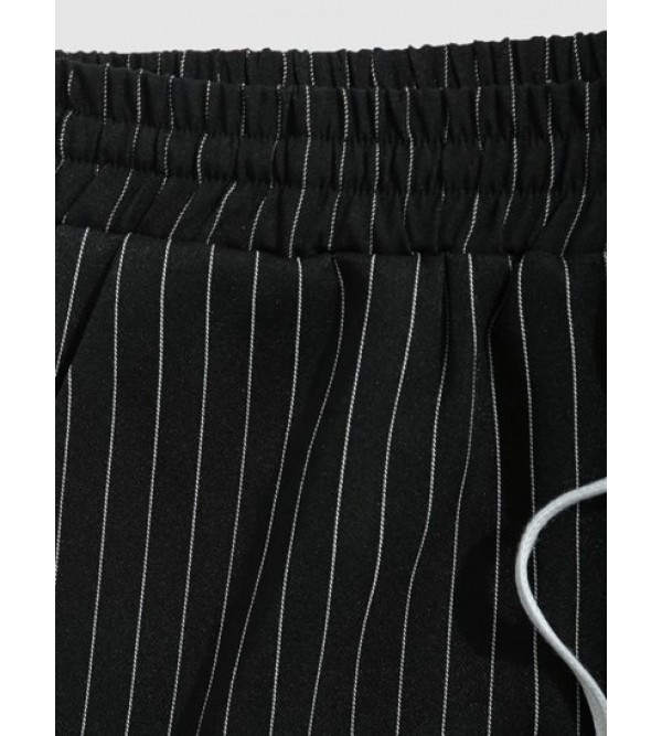 Striped Pattern Drawstring Casual Shorts