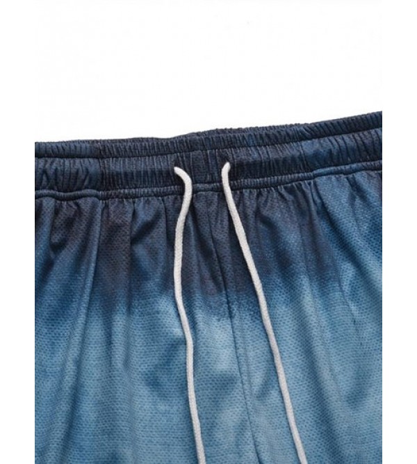 Ombre Print Drawstring Casual Shorts
