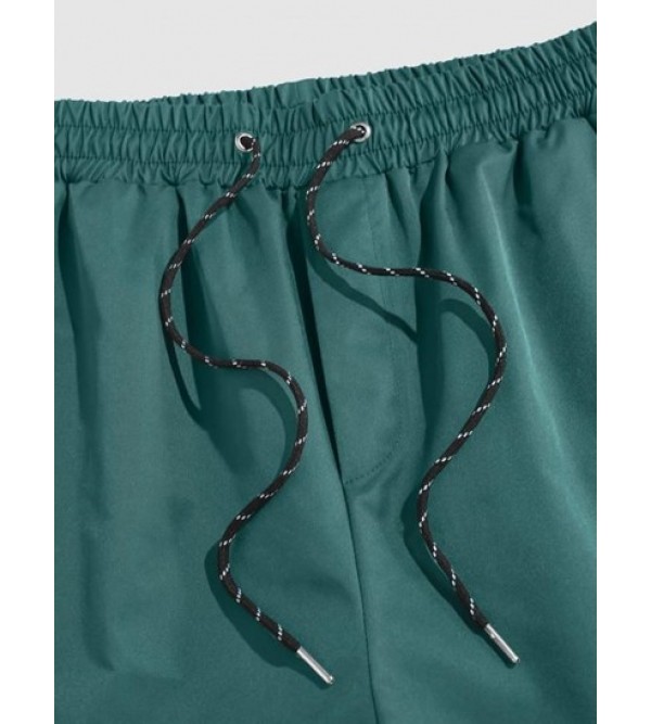 Label Design Solid Color Drawstring Shorts Label Design Solid Color Drawstring Shorts