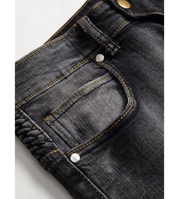 Pleated Patch Stitching Jeans