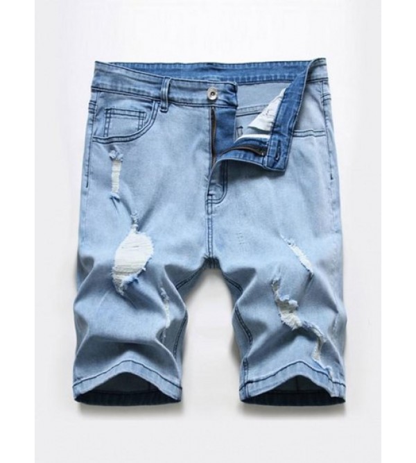 Zipper Fly Distressed Denim Shorts