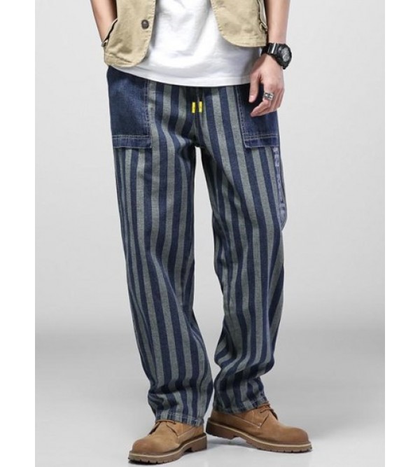 Striped Letters Print Straight Leg Jeans