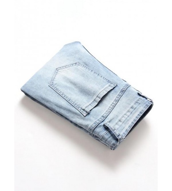 Zipper Fly Frayed Distressed Jeans