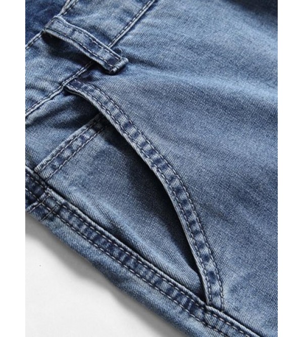 Multi Pocket Label Design Denim Shorts