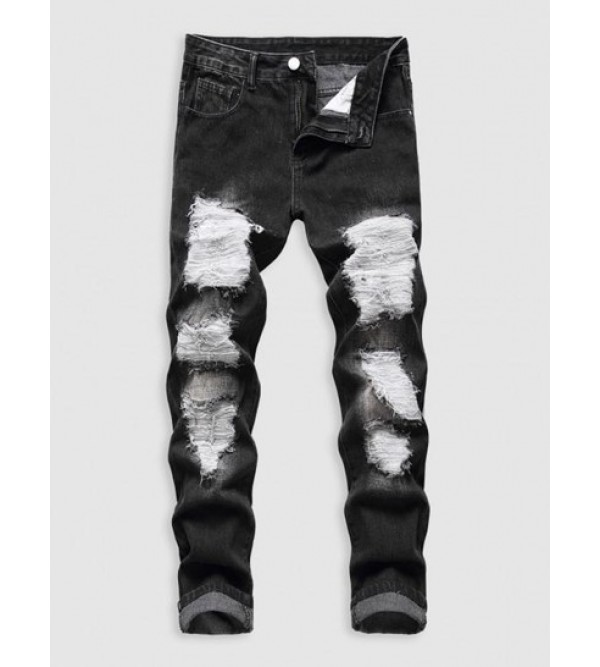Black Ripped Zipper Fly Pockets Jeans Black Ripped Zipper Fly Pockets Jeans