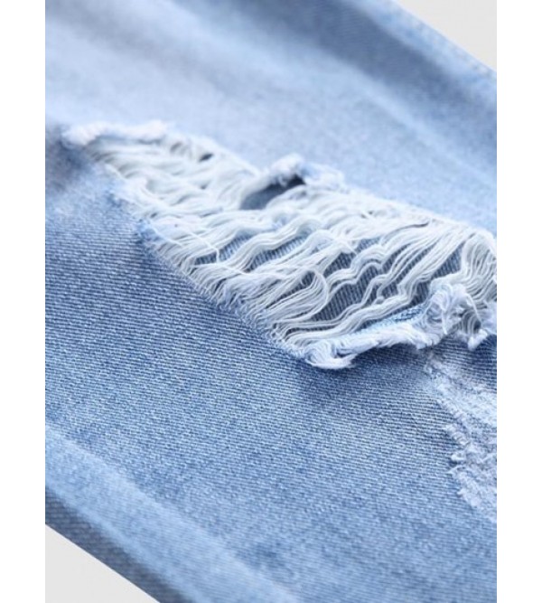 Destroyed Design Zipper Fly Cuffed Jeans Destroyed Design Zipper Fly Cuffed Jeans