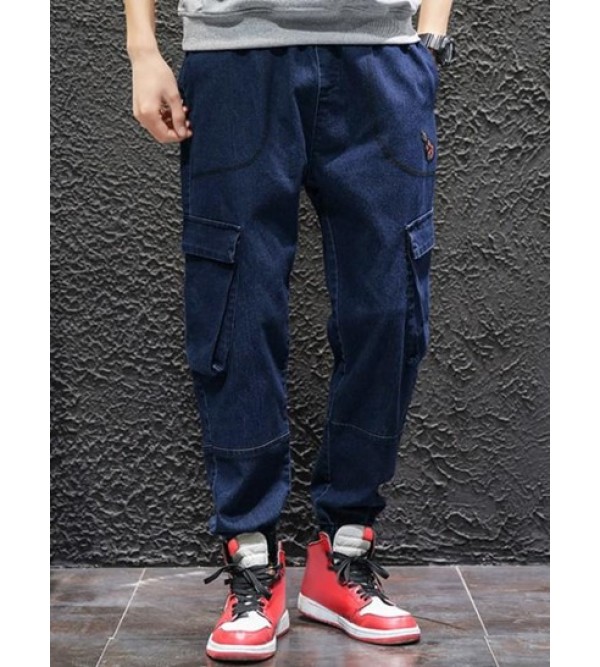 Guitar Applique Drawstring Joggers Cargo Jeans