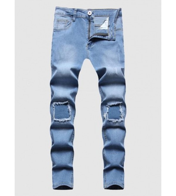 Contrast Ripped Patch Pocket Casual Jeans Contrast Ripped Patch Pocket Casual Jeans