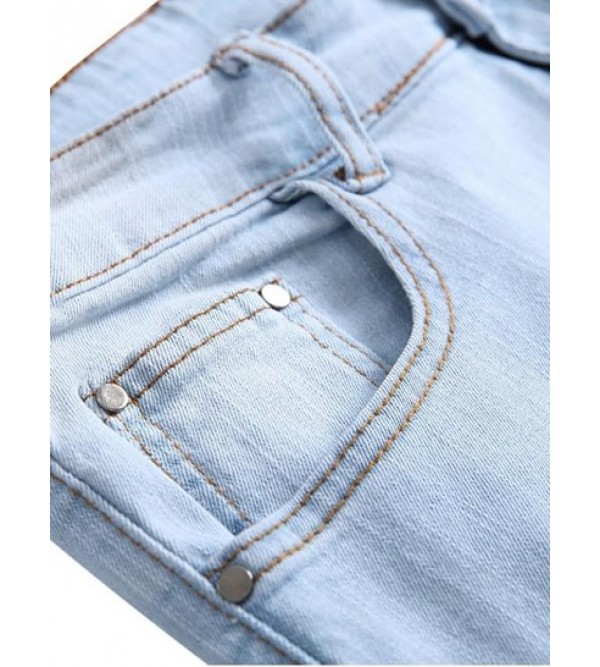 Flower Embroidered Ripped Long Denim Pants Flower Embroidered Ripped Long Denim Pants