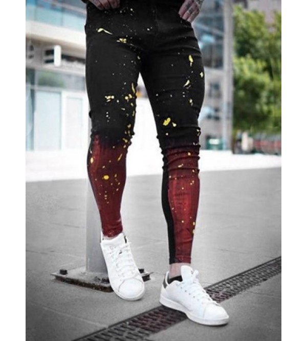 Colorblock Splash Paint Pattern Casual Jeans Colorblock Splash Paint Pattern Casual Jeans