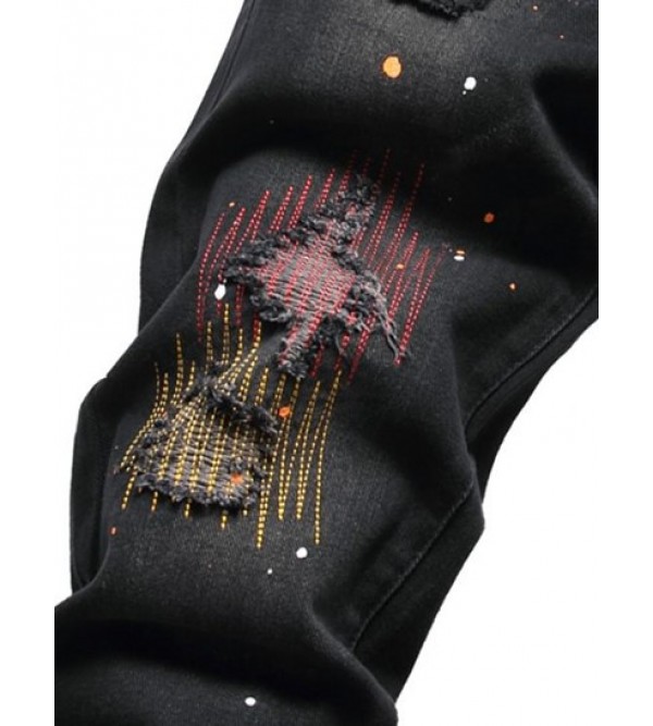 Frayed Splatter Drippy Jeans