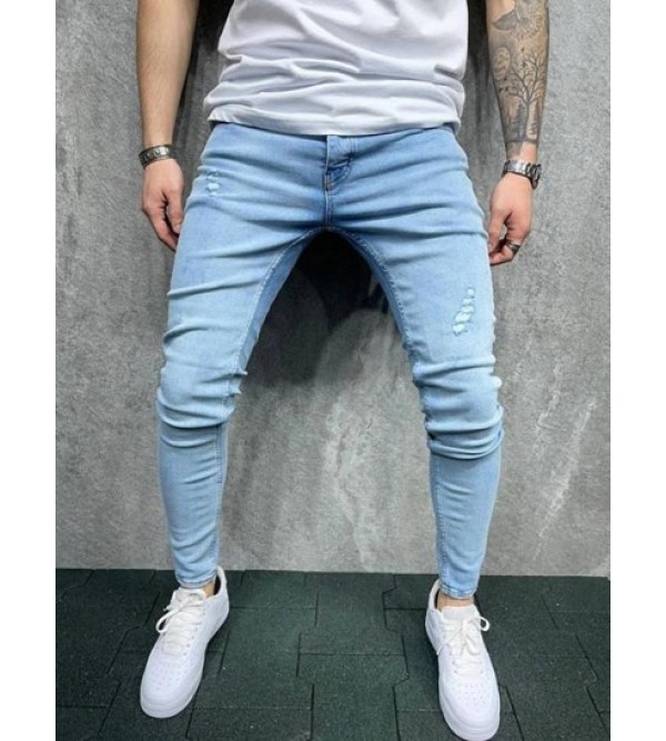 Light Wash Ripped Detail Casual Jeans