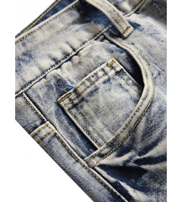 Faded Wash Distressed Ripped Jeans