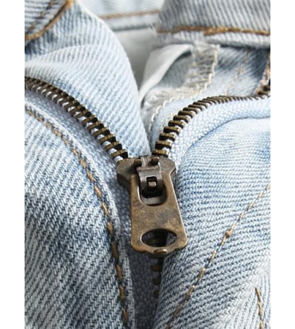 Light Color Ripped Pockets Zipper Fly Jeans Light Color Ripped Pockets Zipper Fly Jeans