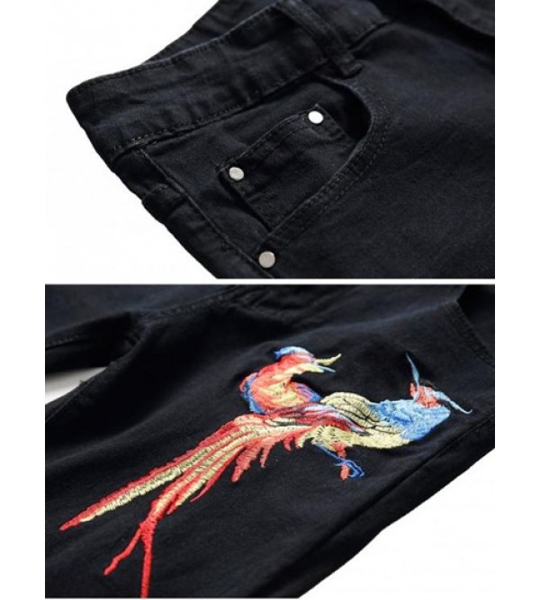 Ripped Floral Bird Embroidery Destroy Wash Long Jeans Ripped Floral Bird Embroidery Destroy Wash Long Jeans