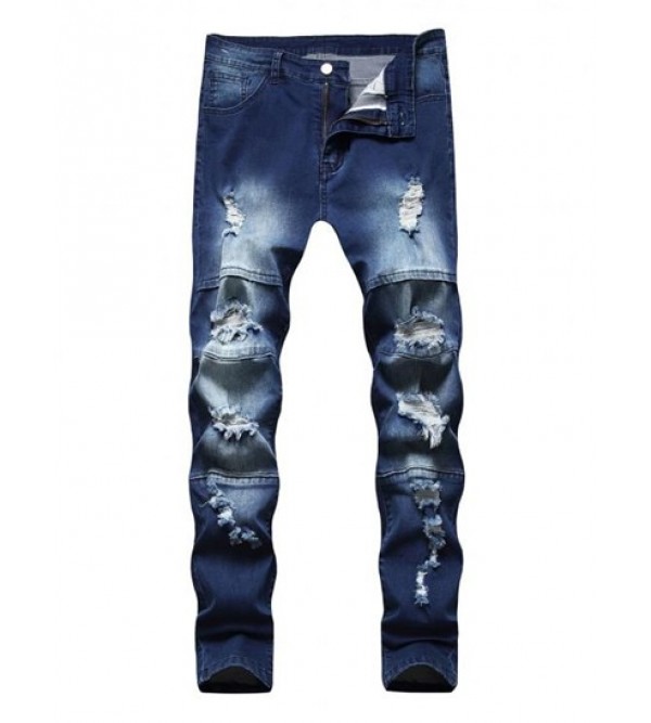 Button Zipper Ripped Jeans