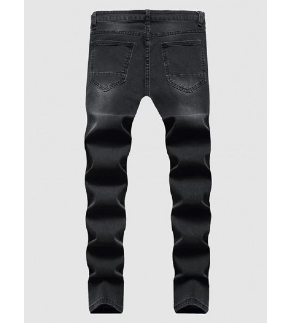 Destroyed Straight Leg Zipper Fly Jeans