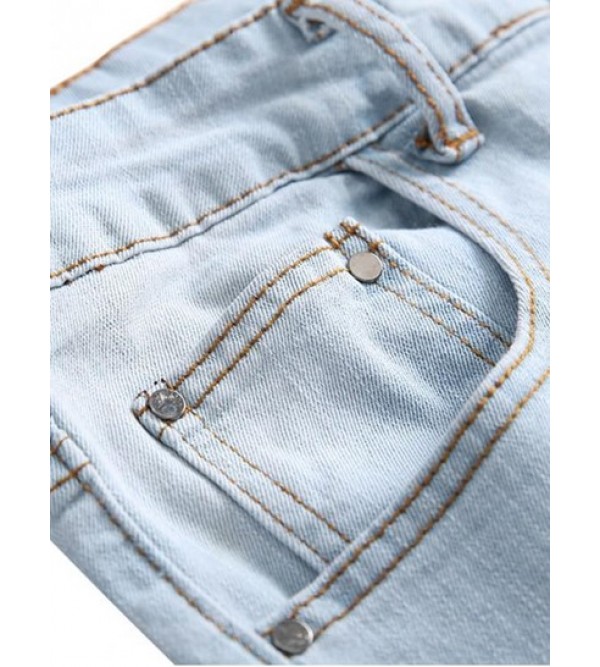 Floral Embroidery Destroy Wash Distressed Long Jeans