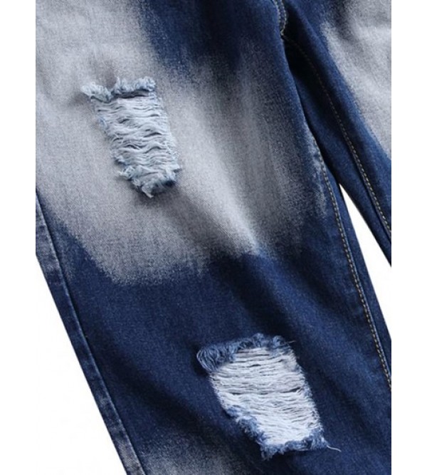 Faded Ripped Zipper Button Denim Jeans Faded Ripped Zipper Button Denim Jeans