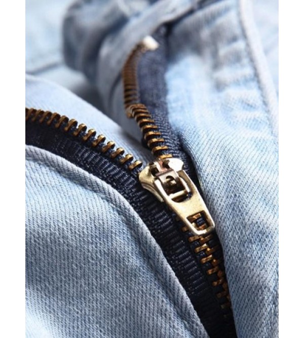 Faded Ribbed Casual Pockets Zipper Jeans Faded Ribbed Casual Pockets Zipper Jeans