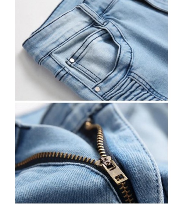 Drape Panel Design Zip Fly Jeans