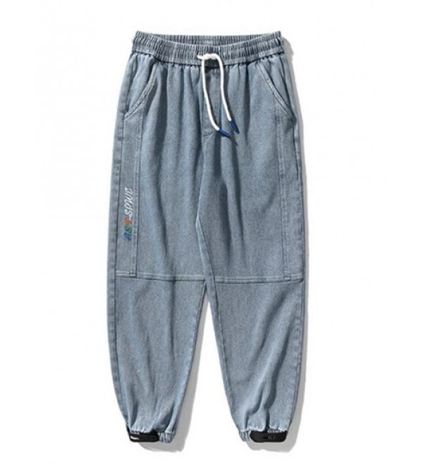 Letter Embroidered Pocket Baggy Jogger Jeans Letter Embroidered Pocket Baggy Jogger Jeans