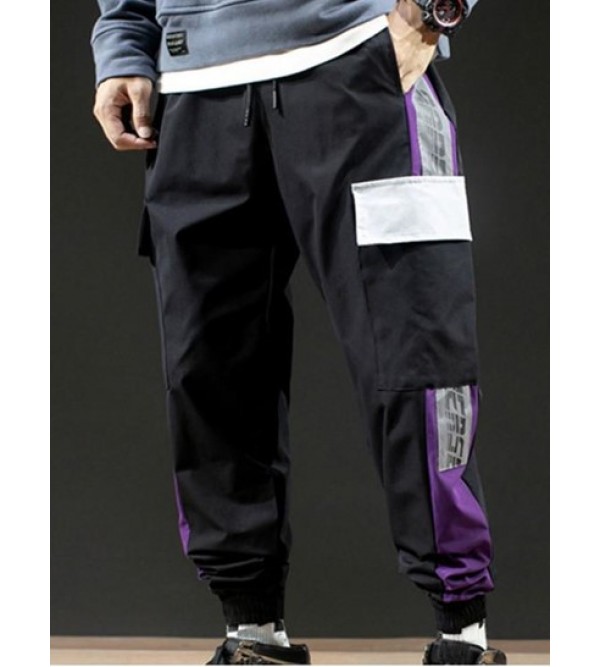 Letter Print Contrast Cargo Jogger Techwear Pants Letter Print Contrast Cargo Jogger Techwear Pants