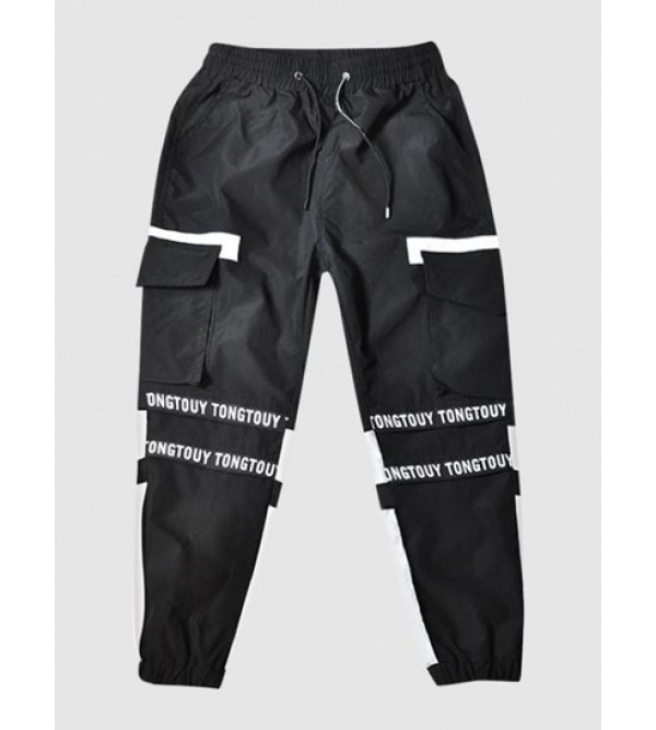 Letter Print Colorblock Drawstring Cargo Jogger Pants Letter Print Colorblock Drawstring Cargo Jogger Pants