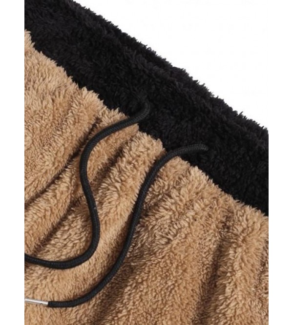 Letter Applique Contrast Faux Fur Fluffy Pants Letter Applique Contrast Faux Fur Fluffy Pants