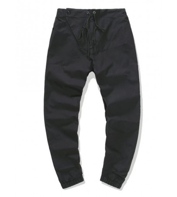 Button And Zipper Embellish Solid Color Jogger Pants