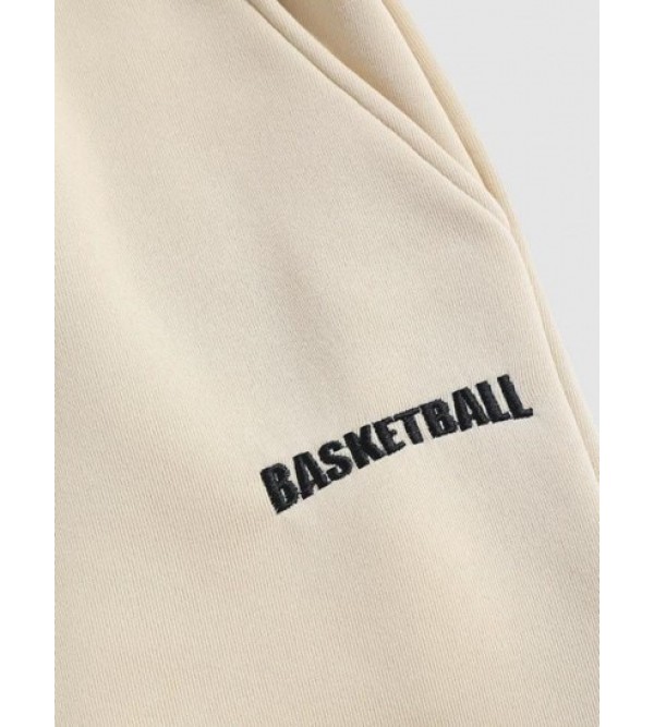 Letter BASKETBALL Embroidered Fleece-lined Sweatpants Letter BASKETBALL Embroidered Fleece-lined Sweatpants