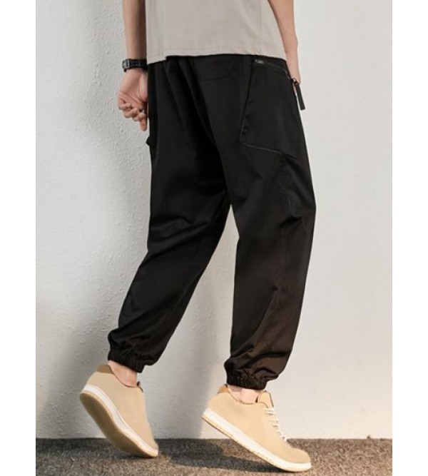 Zipper Pocket Design Letter Printed Cargo Jogger Pants