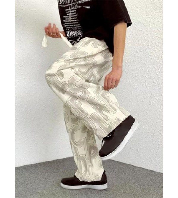 Letter Printed Textured Corduroy Pants
