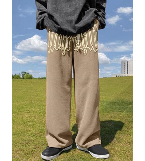 Textured Drawstring Letter Graphic Straight Pants Textured Drawstring Letter Graphic Straight Pants