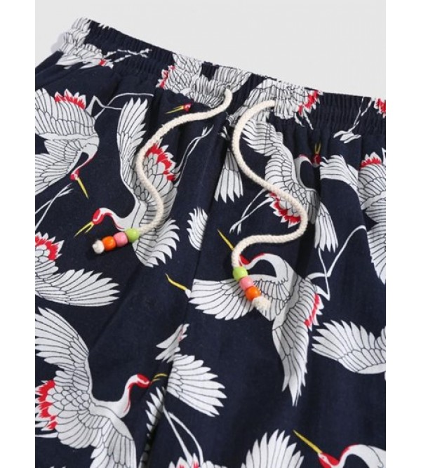Flying Crane Print Pants