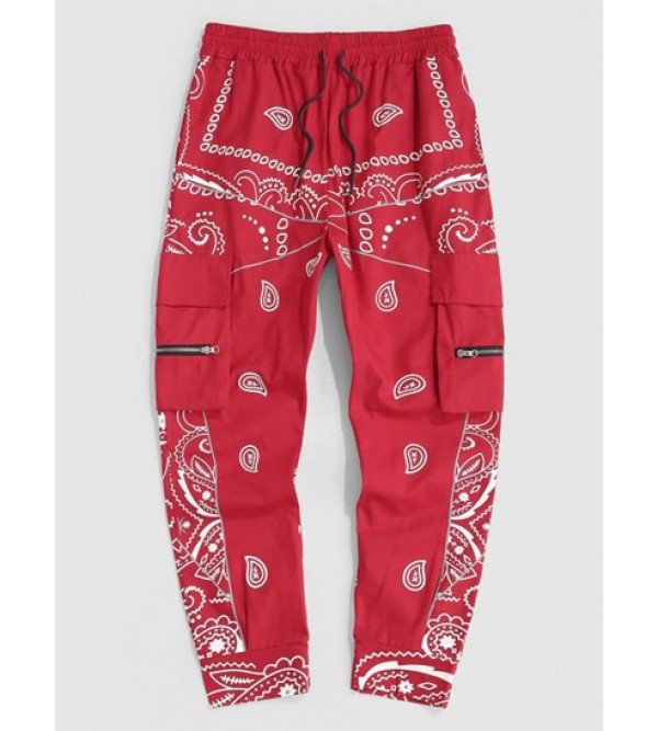 Streetwear Y2K Aesthetic Contrast Paisley Print Cargo Pants